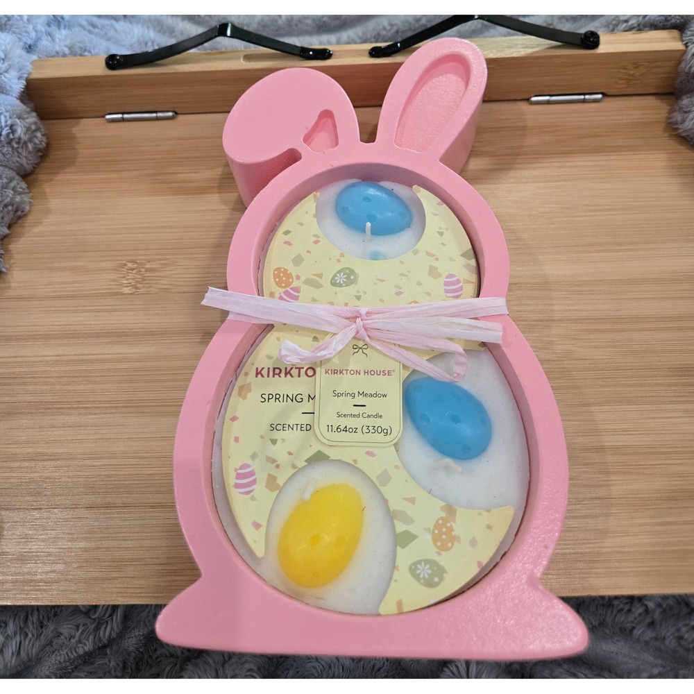 Kirkton House Spring Meadow Easter Bunny Carved Wood Scented Candle Pink 11.64oz